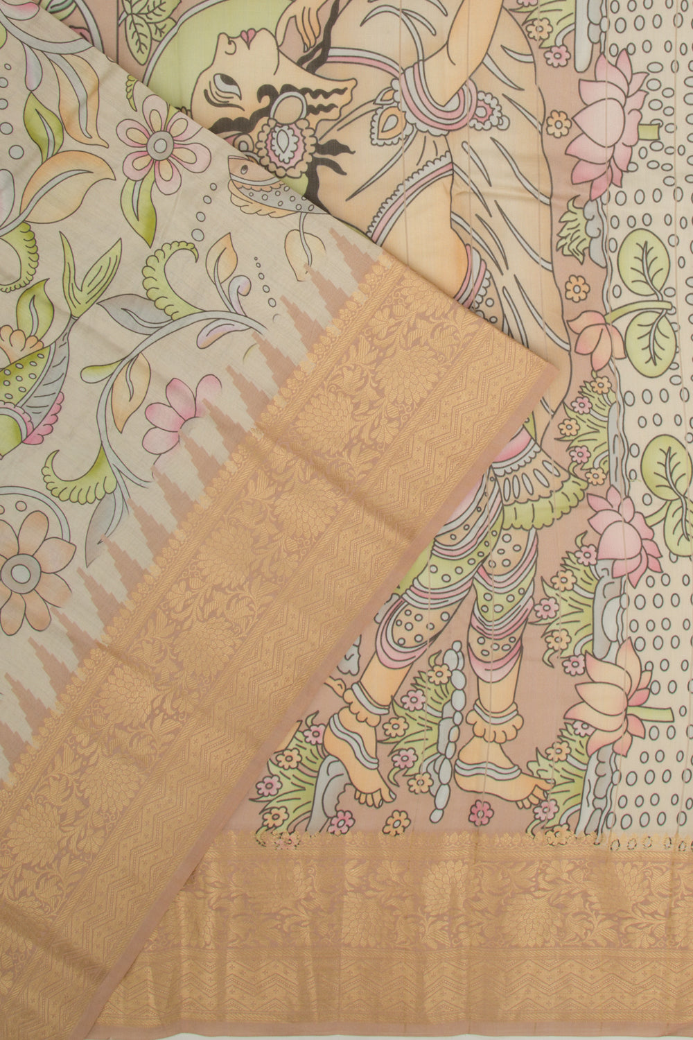Chanderi Silk Printed Cream Saree