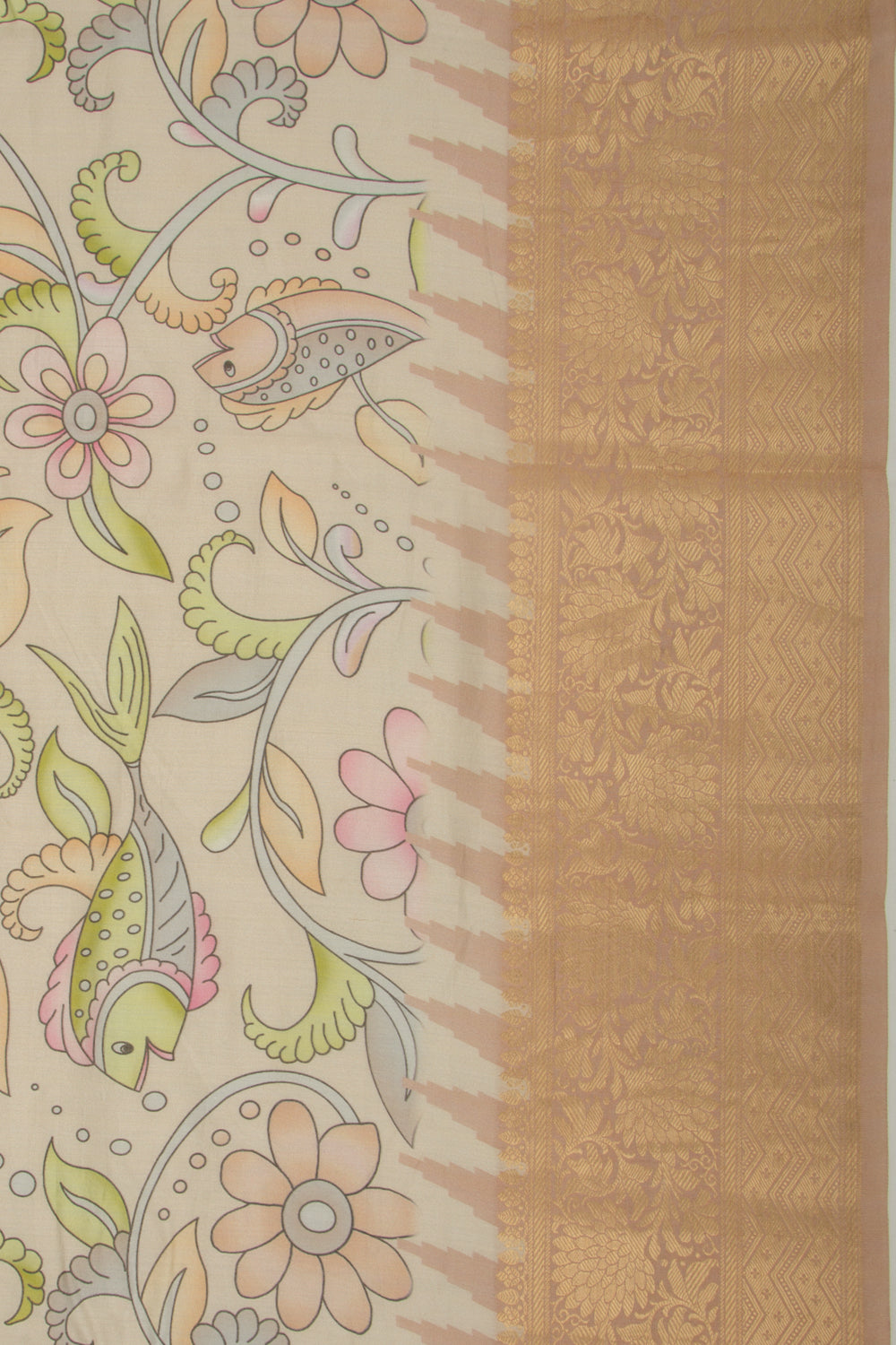 Chanderi Silk Printed Cream Saree