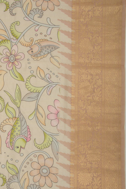 Chanderi Silk Printed Cream Saree
