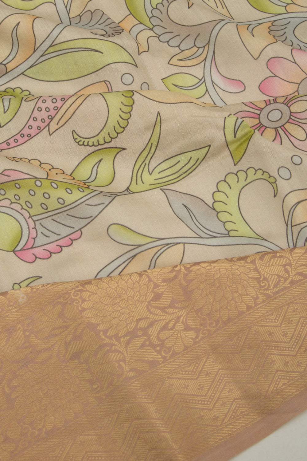 Chanderi Silk Printed Cream Saree
