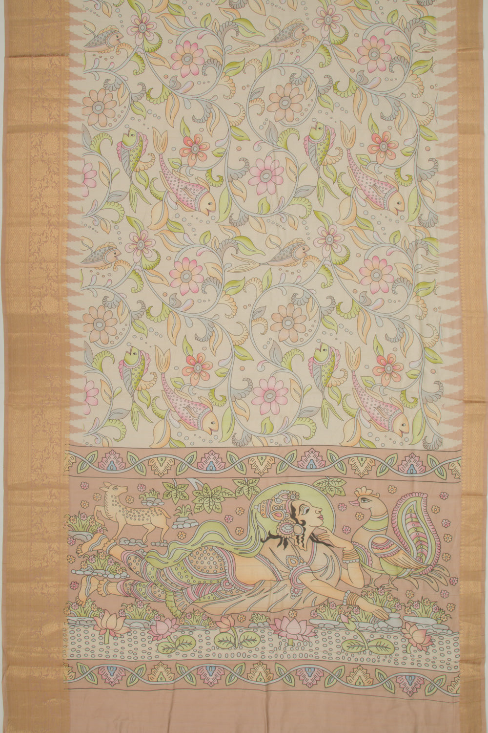Chanderi Silk Printed Cream Saree