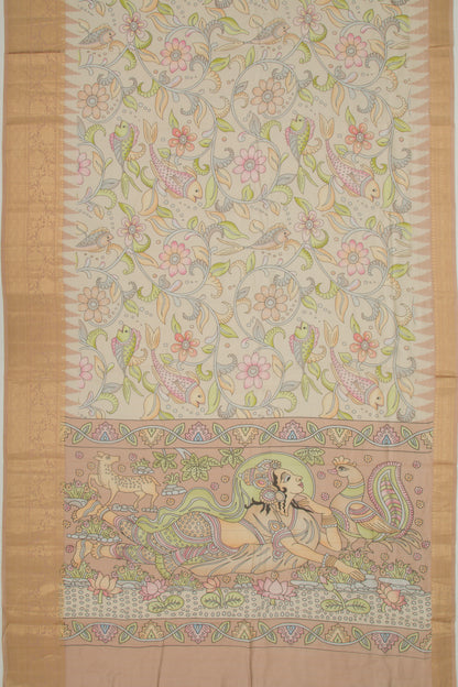 Chanderi Silk Printed Cream Saree