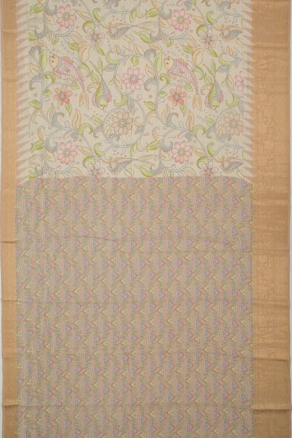 Chanderi Silk Printed Cream Saree