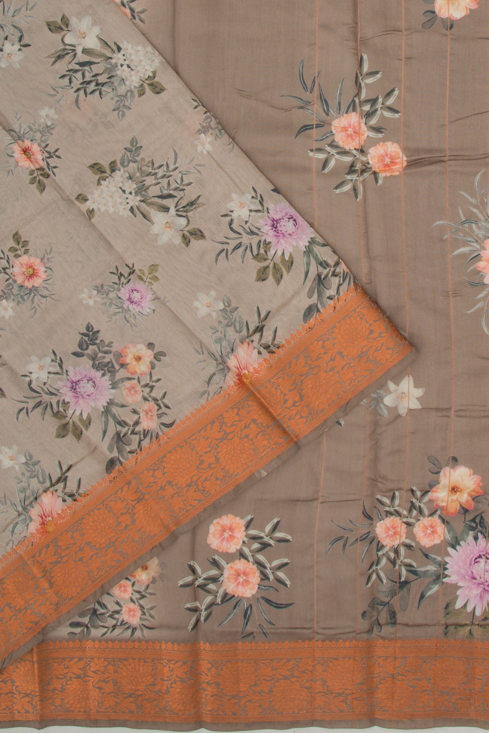 Chanderi Silk Floral Printed Grey Saree