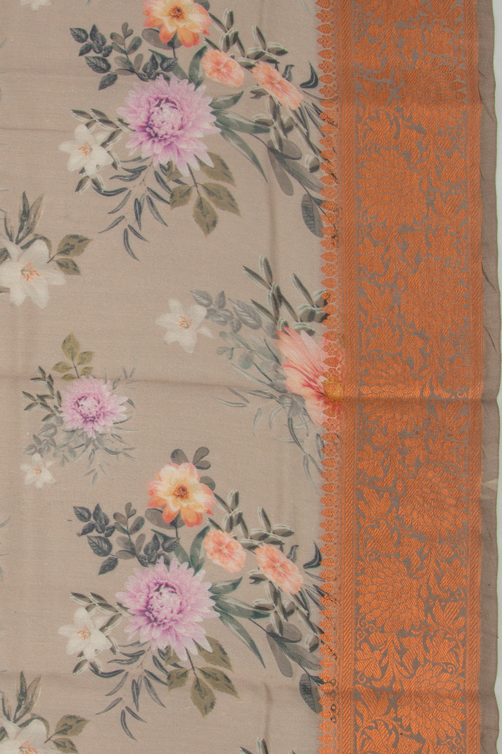 Chanderi Silk Floral Printed Grey Saree