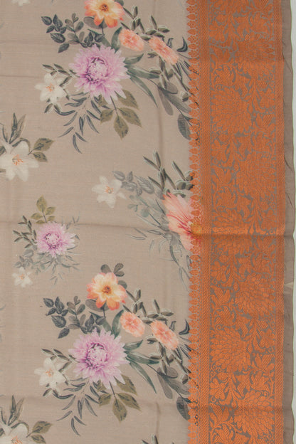 Chanderi Silk Floral Printed Grey Saree