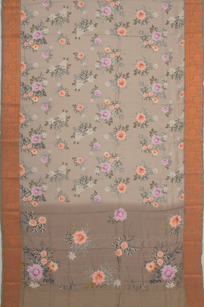 Chanderi Silk Floral Printed Grey Saree