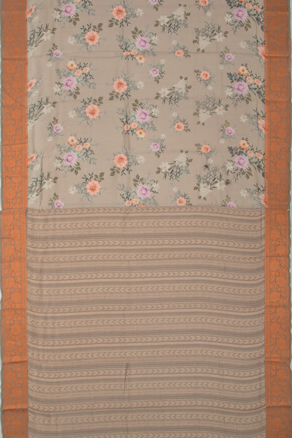 Chanderi Silk Floral Printed Grey Saree