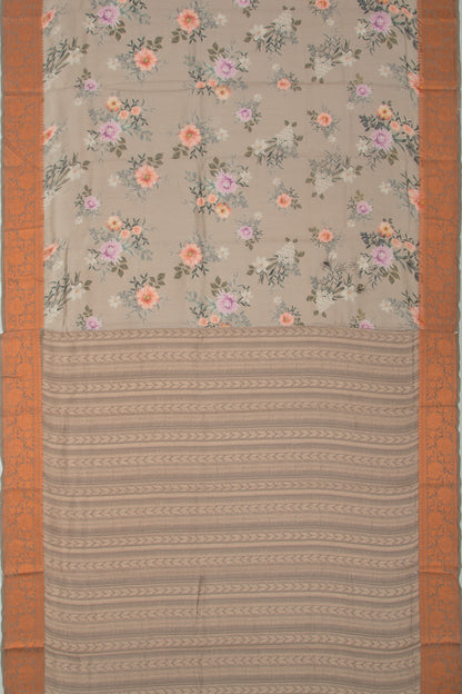 Chanderi Silk Floral Printed Grey Saree