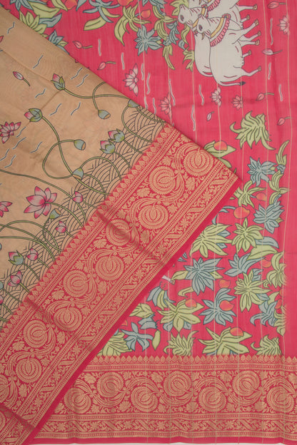 Chanderi Silk Pichwai Printed Brown Saree