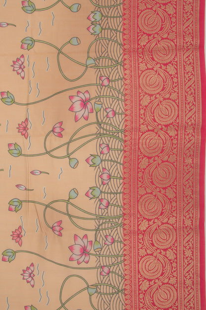 Chanderi Silk Pichwai Printed Brown Saree