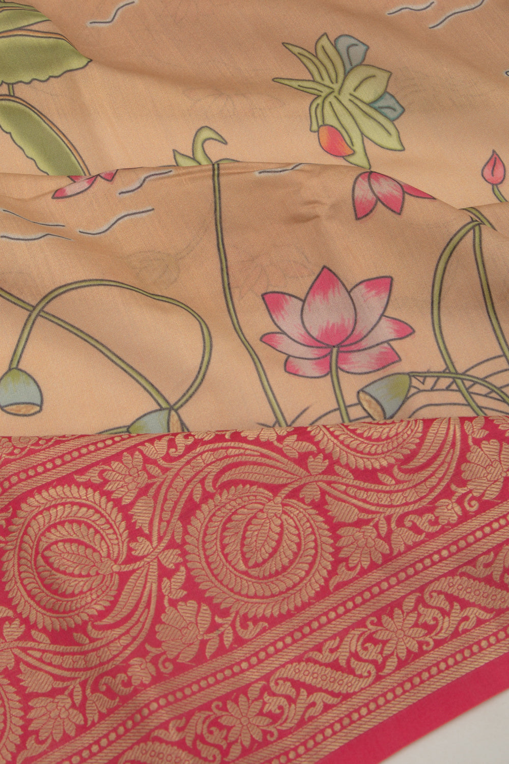 Chanderi Silk Pichwai Printed Brown Saree