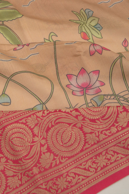 Chanderi Silk Pichwai Printed Brown Saree