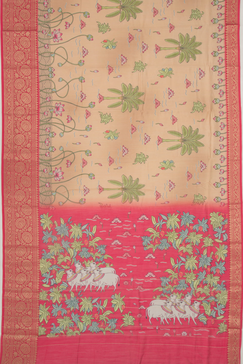 Chanderi Silk Pichwai Printed Brown Saree