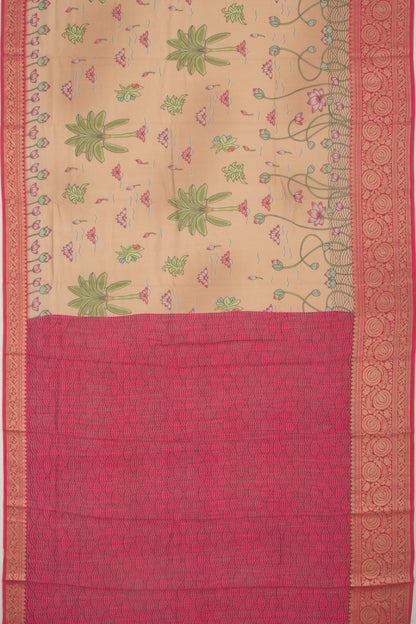 Chanderi Silk Pichwai Printed Brown Saree