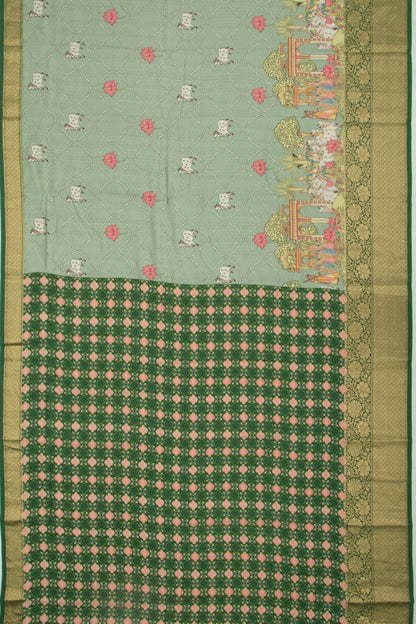 Chanderi Silk Pichwai Printed Green Saree