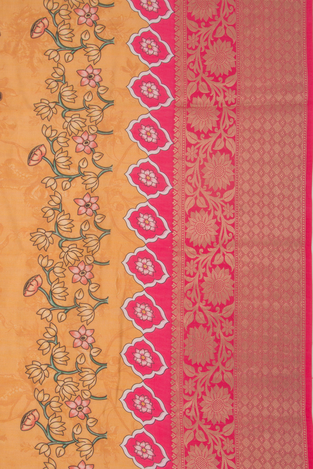 Chanderi Silk Pichwai Printed Mustard Yellow Saree