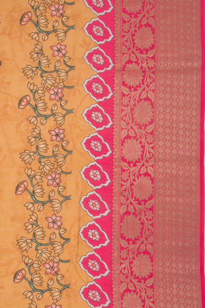 Chanderi Silk Pichwai Printed Mustard Yellow Saree