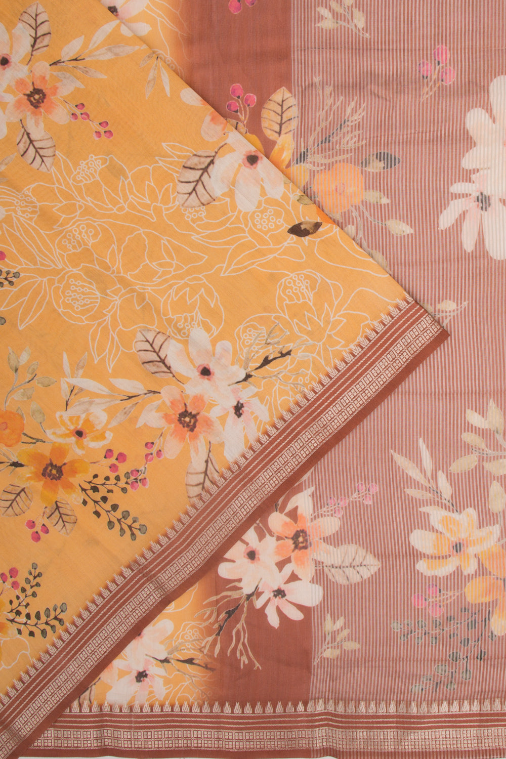 Chanderi Silk Floral Printed Mustard Yellow Saree