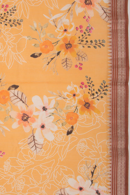 Chanderi Silk Floral Printed Mustard Yellow Saree