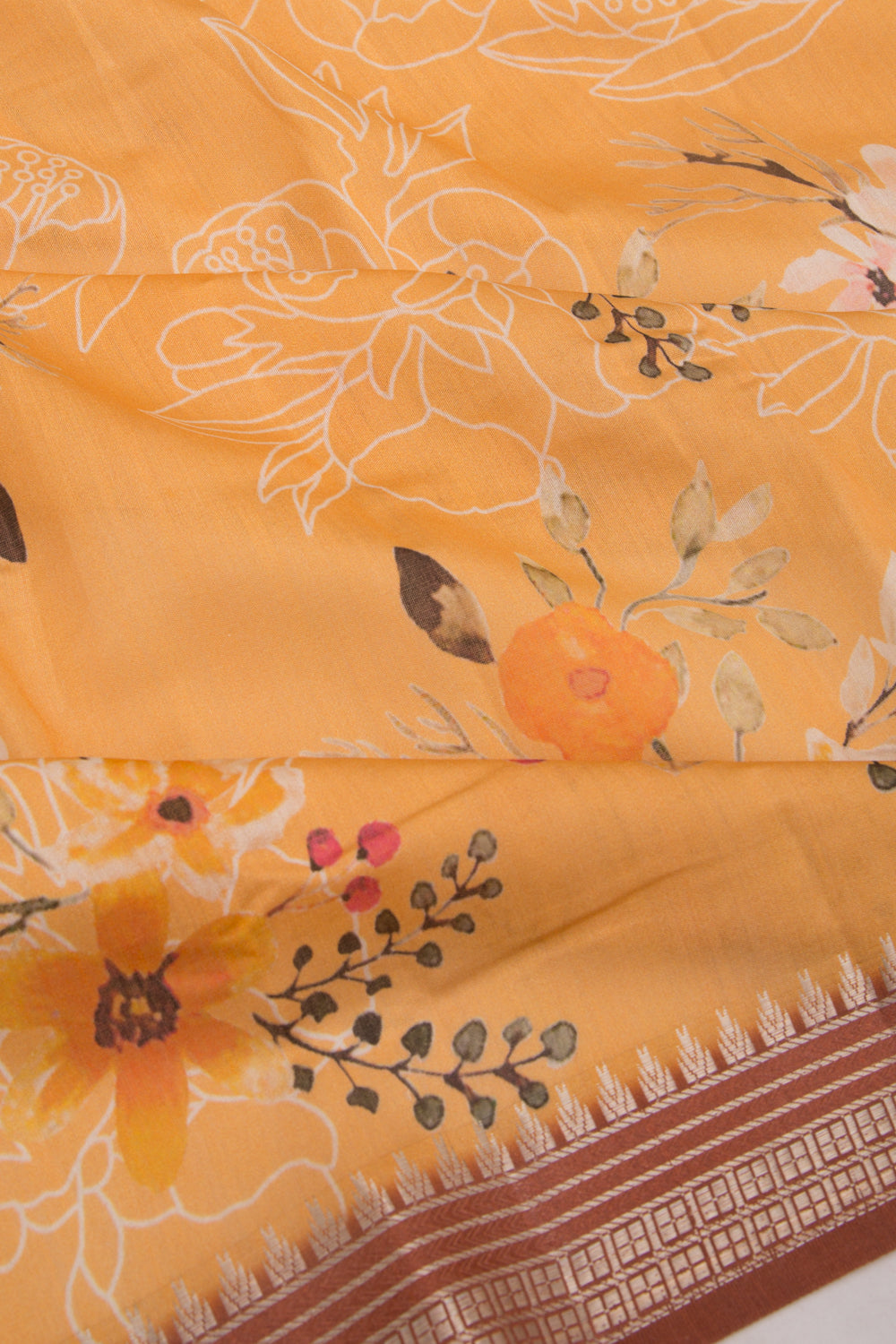 Chanderi Silk Floral Printed Mustard Yellow Saree
