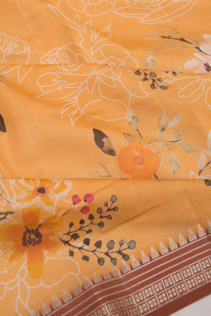 Chanderi Silk Floral Printed Mustard Yellow Saree
