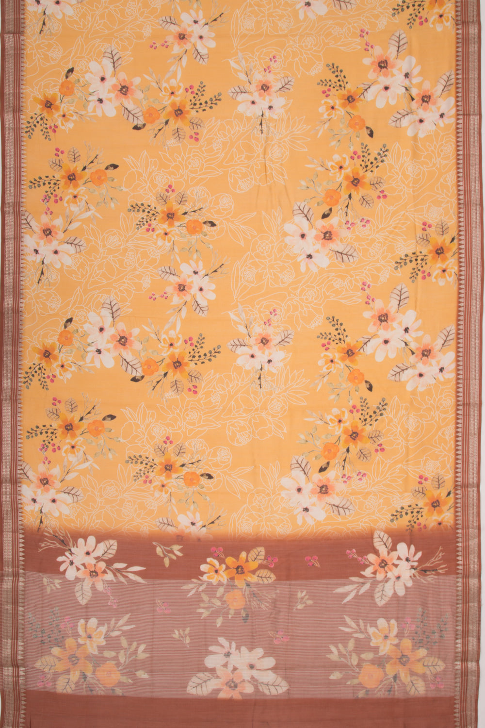 Chanderi Silk Floral Printed Mustard Yellow Saree