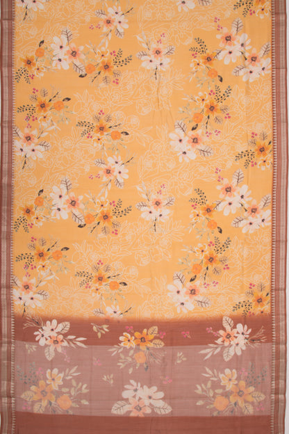 Chanderi Silk Floral Printed Mustard Yellow Saree
