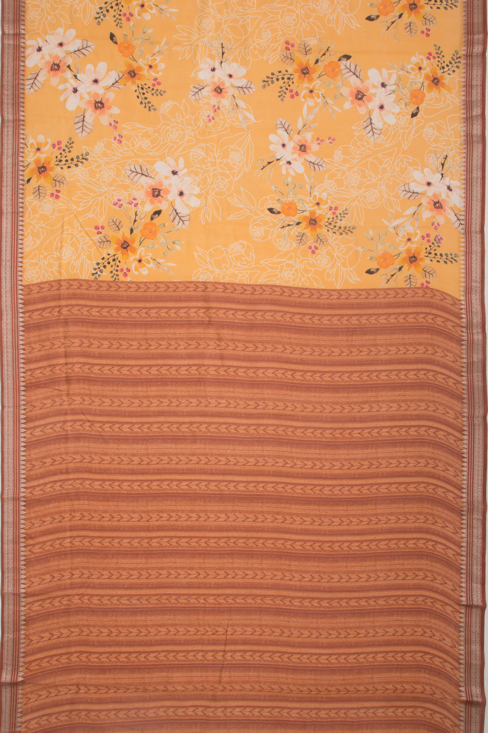 Chanderi Silk Floral Printed Mustard Yellow Saree