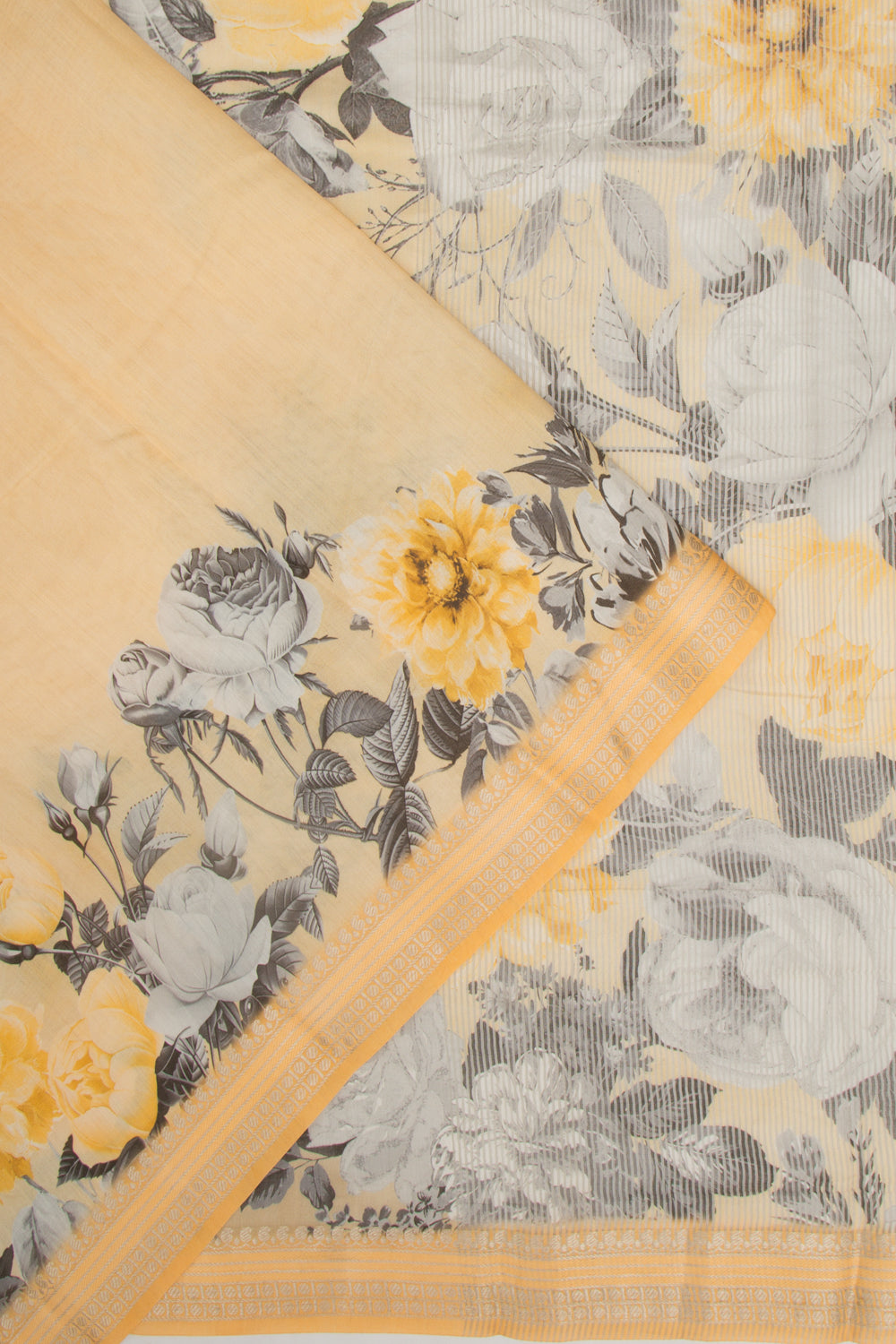 Chanderi Silk Floral Printed Sandalwood Yellow Saree