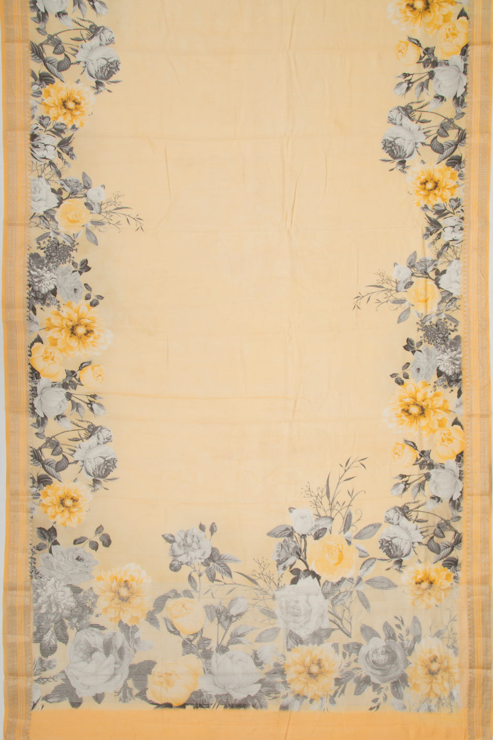 Chanderi Silk Floral Printed Sandalwood Yellow Saree