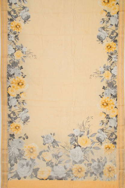 Chanderi Silk Floral Printed Sandalwood Yellow Saree