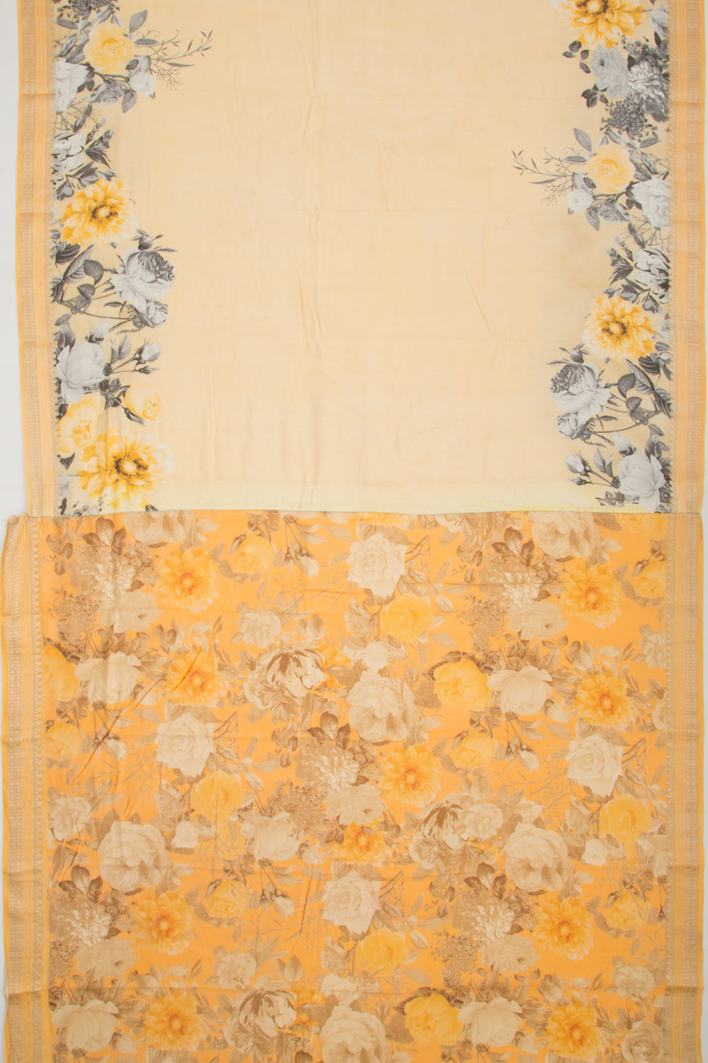 Chanderi Silk Floral Printed Sandalwood Yellow Saree