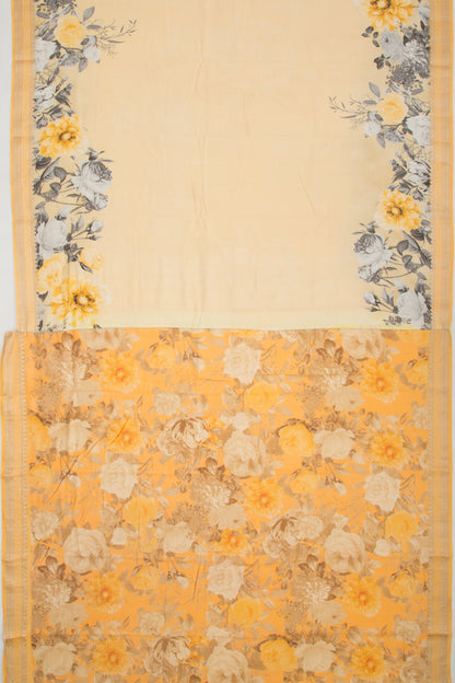 Chanderi Silk Floral Printed Sandalwood Yellow Saree
