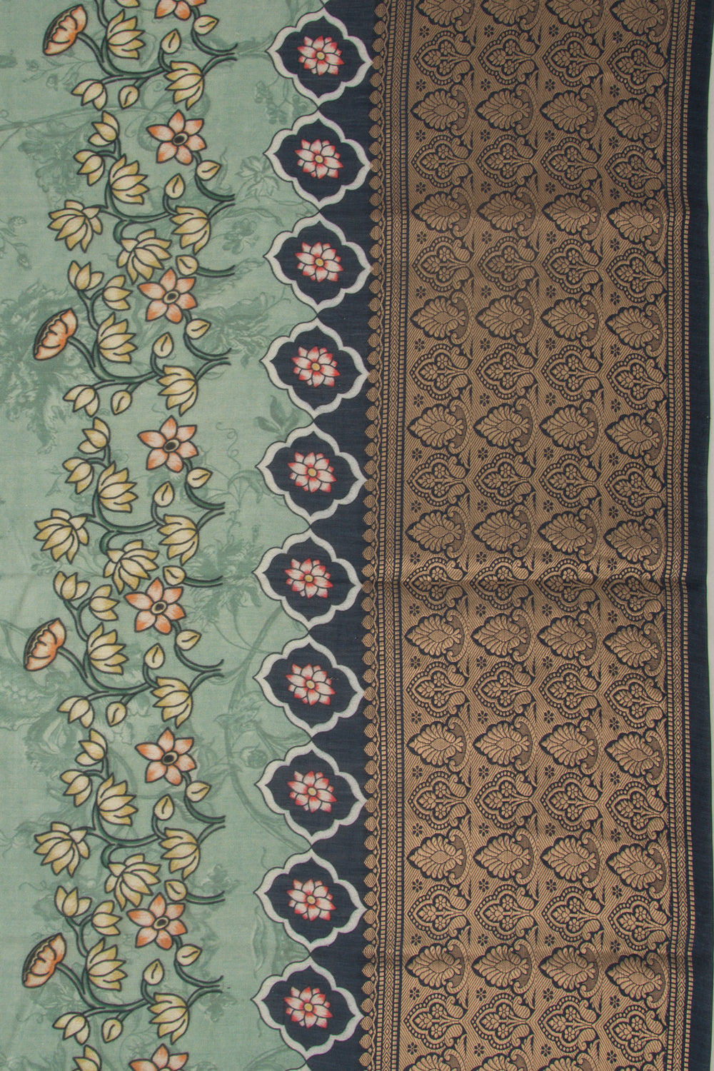 Chanderi Silk Pichwai Printed Green Saree