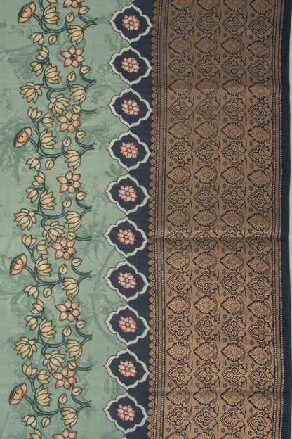 Chanderi Silk Pichwai Printed Green Saree
