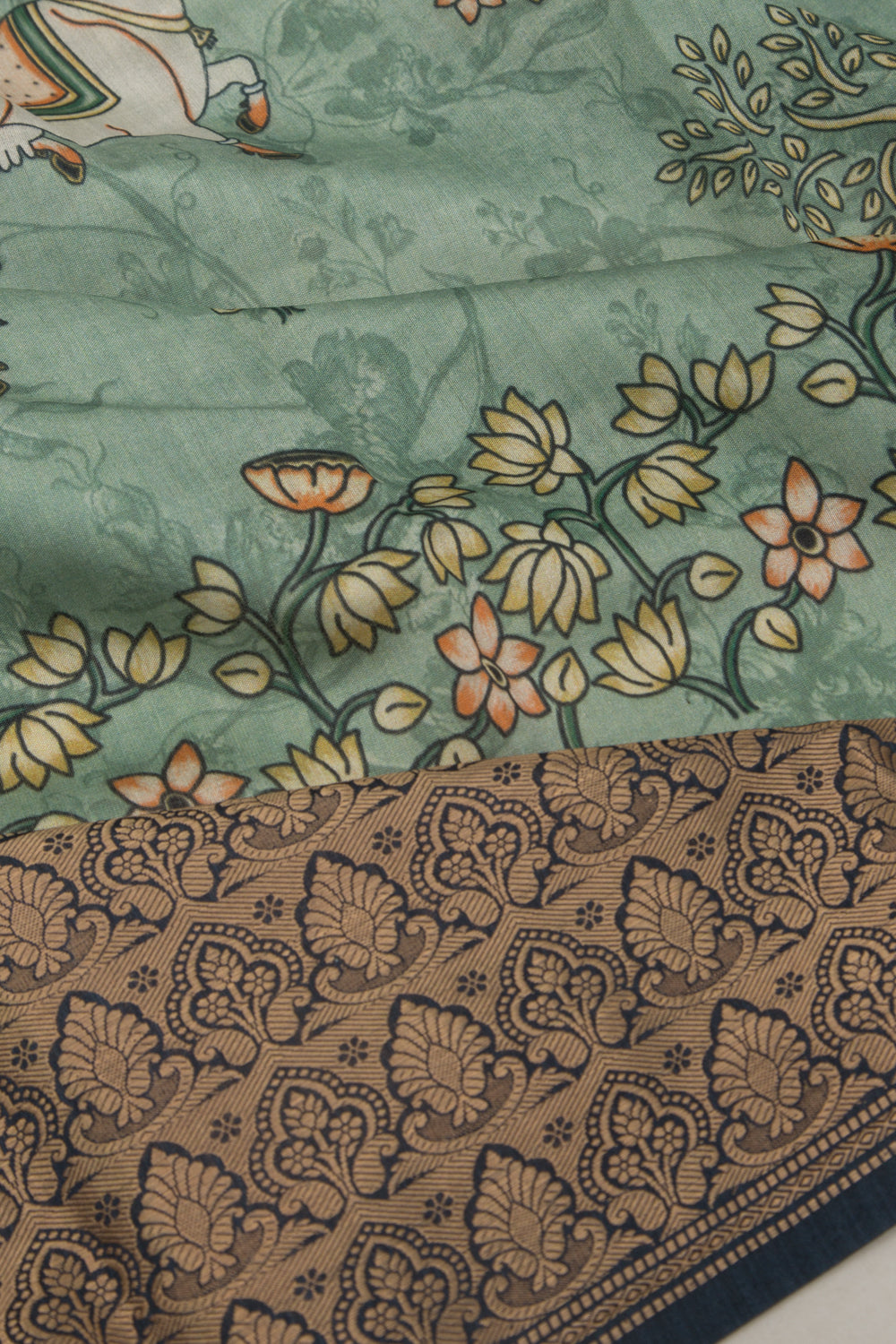 Chanderi Silk Pichwai Printed Green Saree