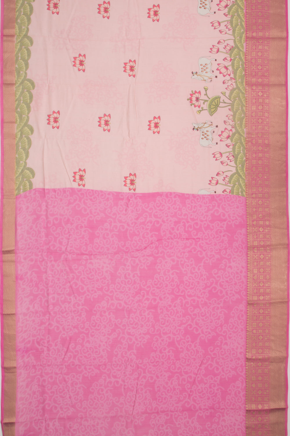 Chanderi Silk Pichwai Printed Baby Pink Saree
