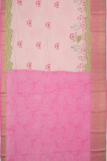 Chanderi Silk Pichwai Printed Baby Pink Saree
