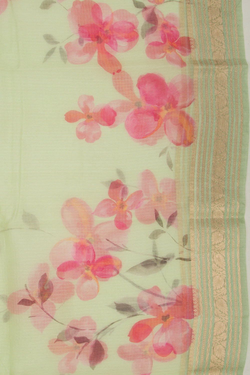 Soft Kota Silk Floral Printed Green Saree