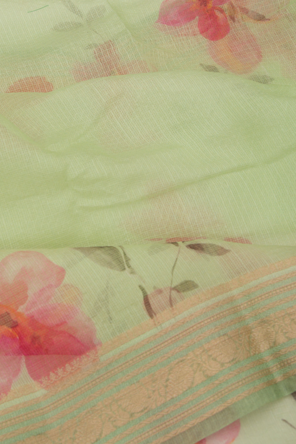 Soft Kota Silk Floral Printed Green Saree