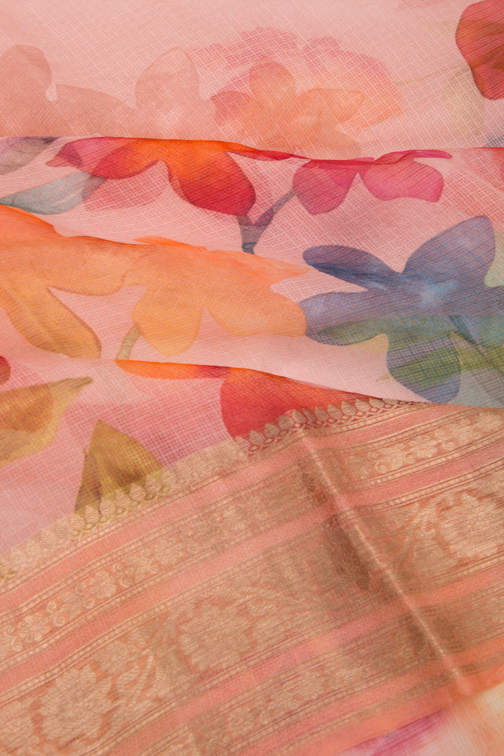 Kota Soft Silk Floral Printed Baby Pink Saree
