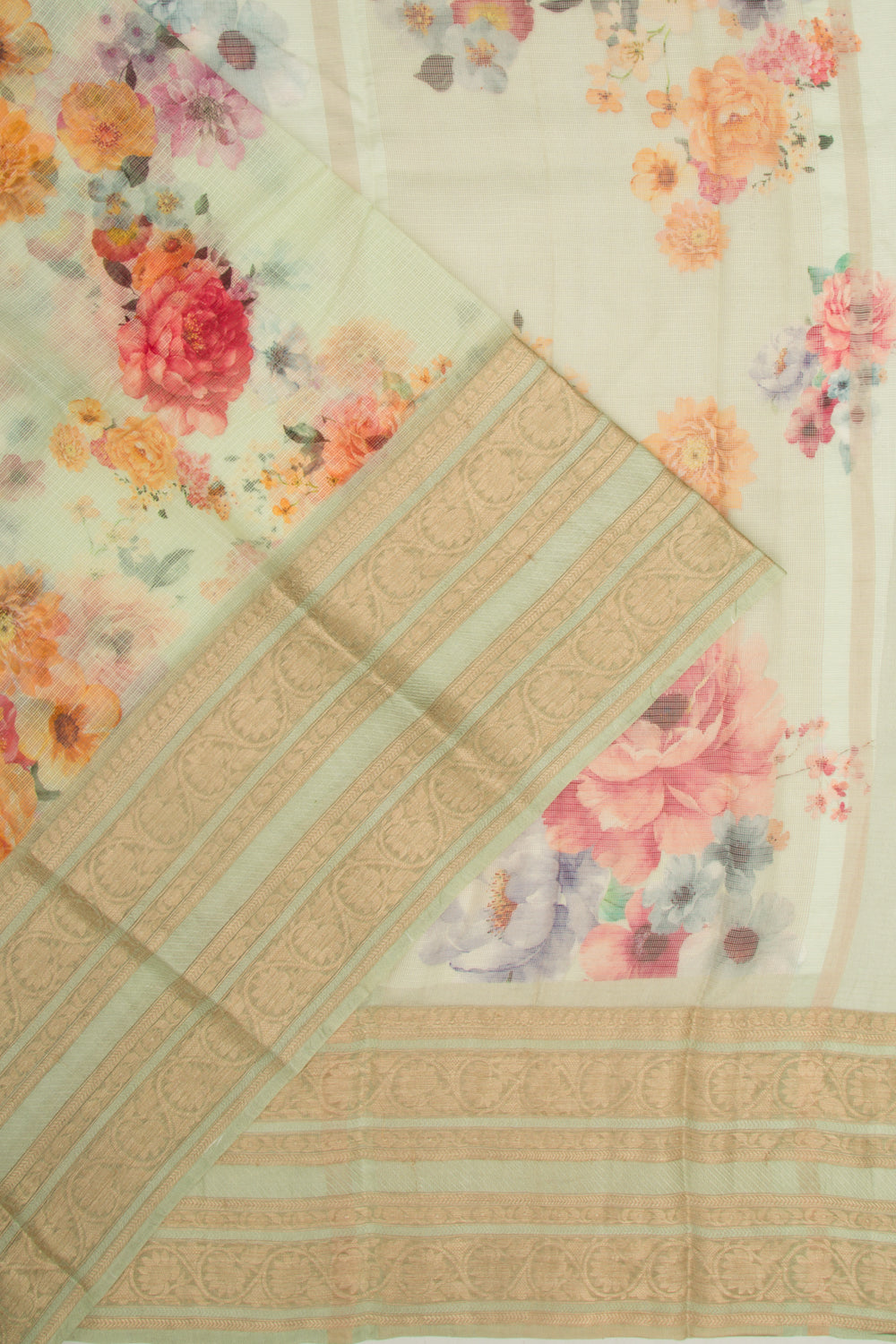 Kota Soft Silk Floral Printed Pastel Green Saree