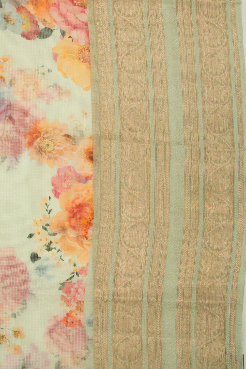 Kota Soft Silk Floral Printed Pastel Green Saree