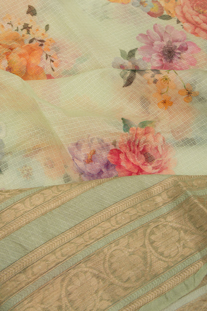 Kota Soft Silk Floral Printed Pastel Green Saree