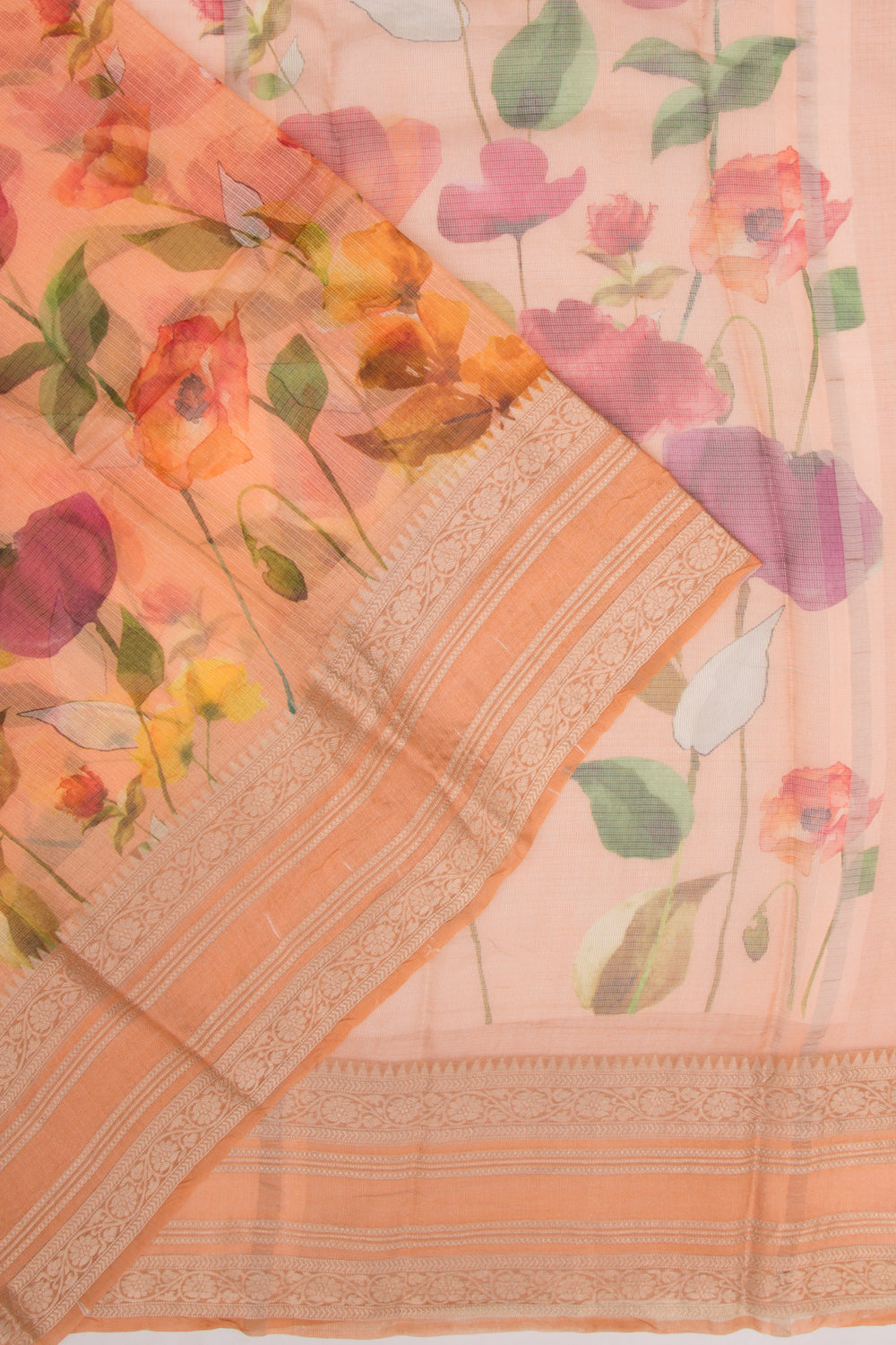 Kota Soft Silk Floral Printed Orange Saree