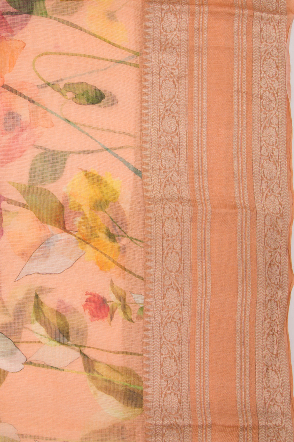 Kota Soft Silk Floral Printed Orange Saree