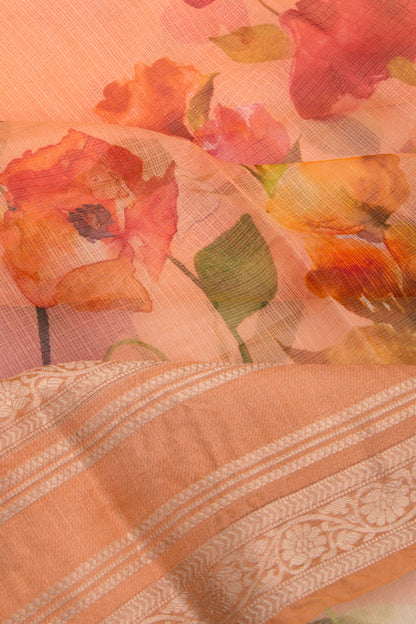 Kota Soft Silk Floral Printed Orange Saree