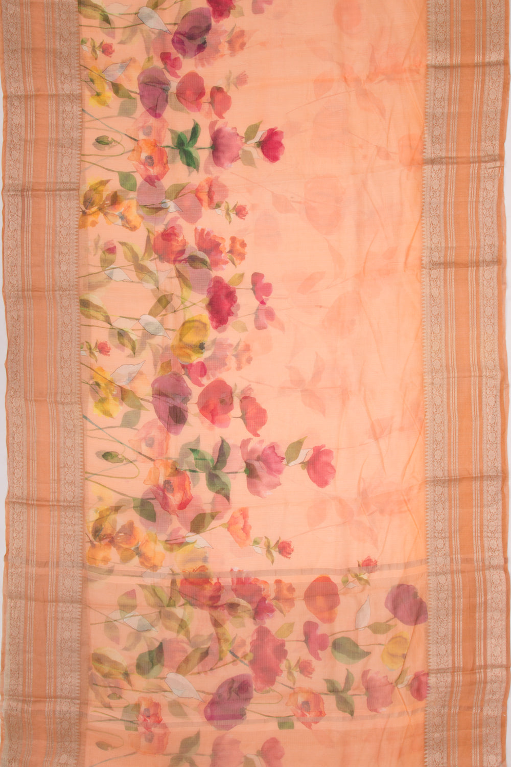 Kota Soft Silk Floral Printed Orange Saree