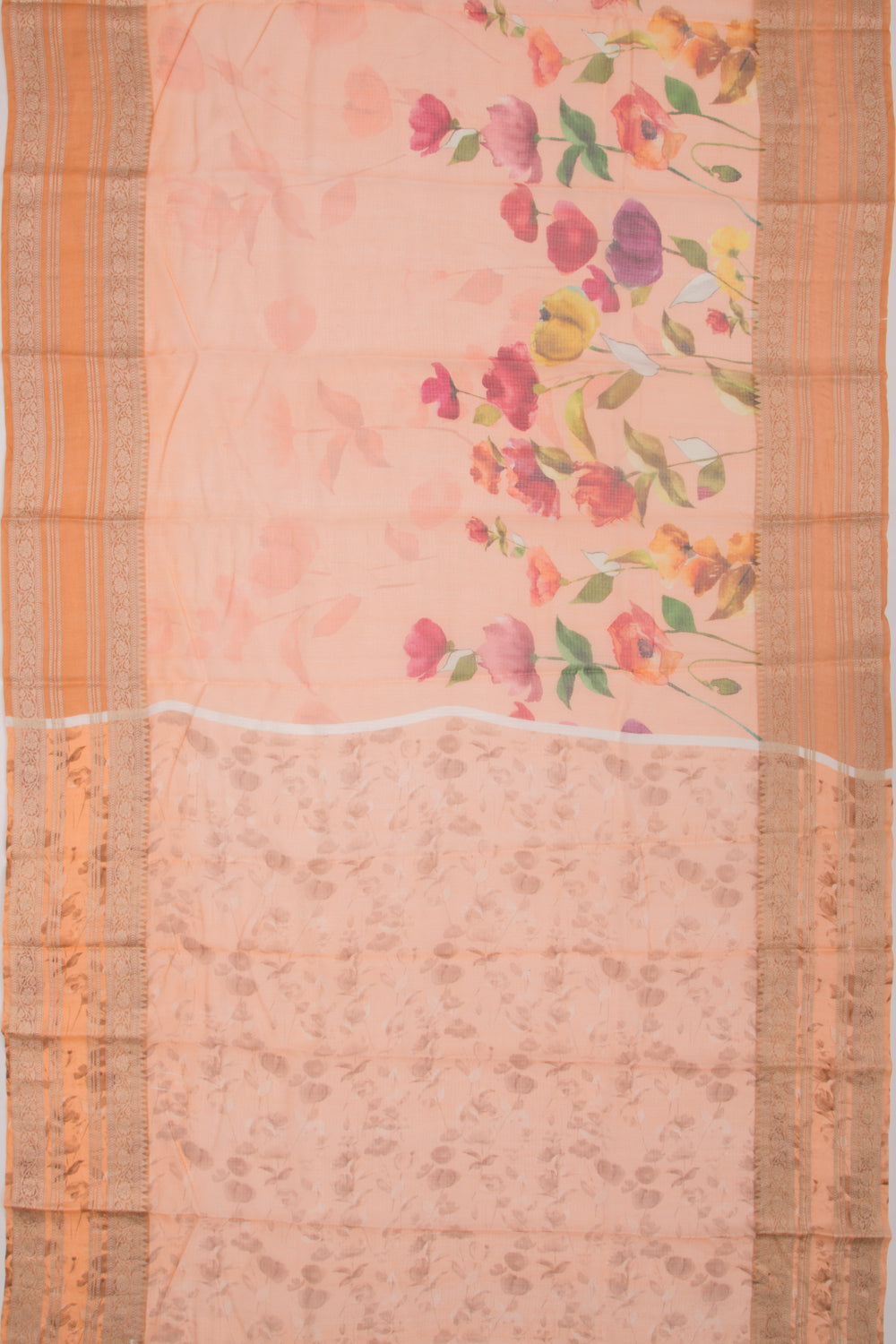 Kota Soft Silk Floral Printed Orange Saree
